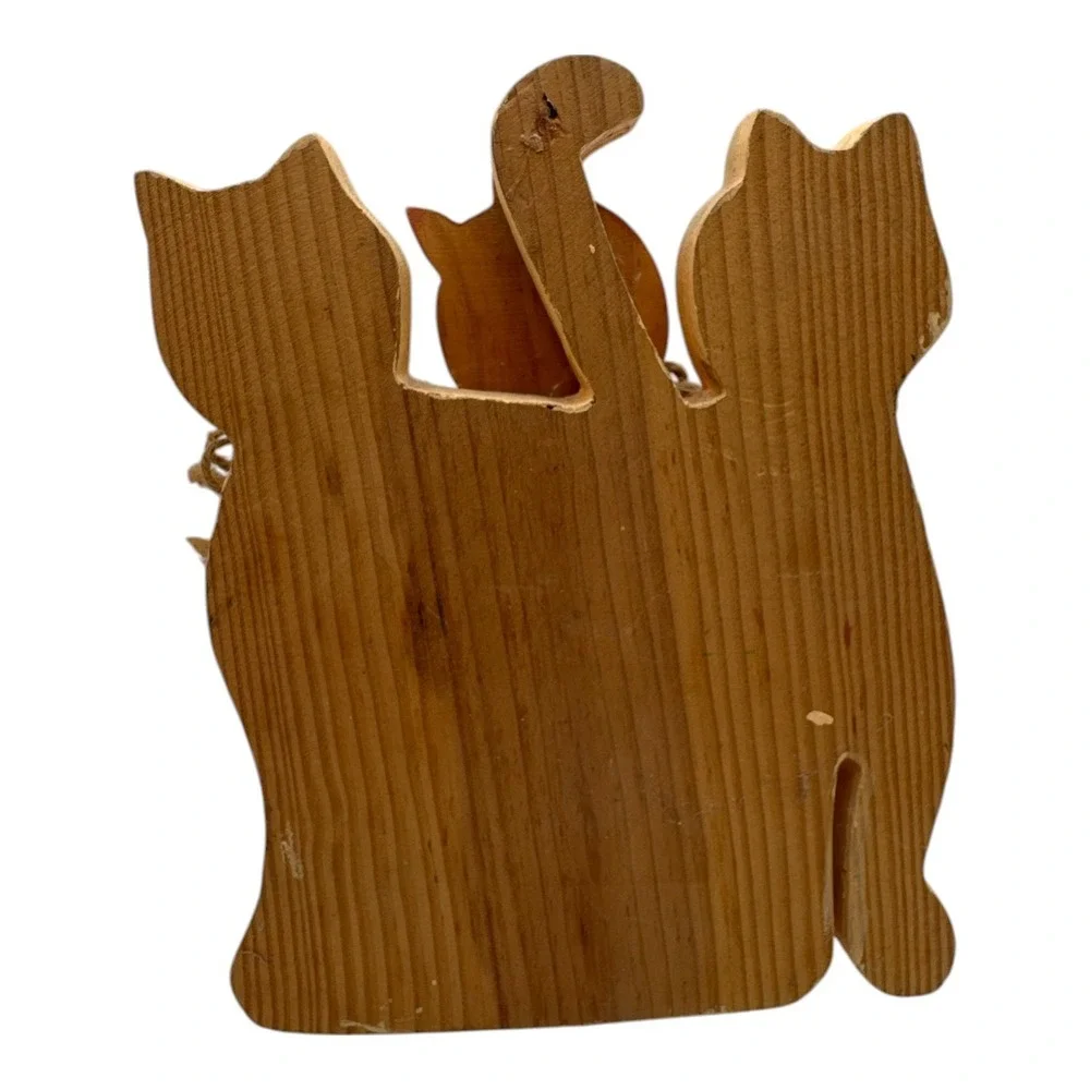 Wooden Cats Feline Folk Art Hand Painted Decorative Cottage Core Display